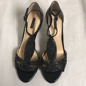 Alex Marie Black Rhinestone Pump/Adjustable Strap
